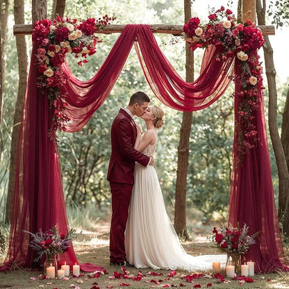 Wedding Arch Draping Fabric, 1 Panel Burgundy Sheer Backdrop Curtain Tulle Fabric Drapery for Arbor Wedding Archway Ceremony Party Ceiling Decor Backdrop
