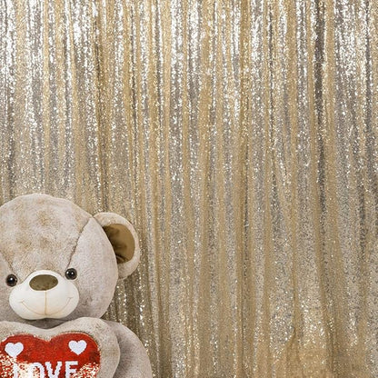 JYFLZQ Champagne Sequin Backdrop Curtains 8ft x 8ft 1 Panel Glitter Photo Booth Backdrops Sparkly Photography Background Drapes for Parties Wedding Bridal Showers