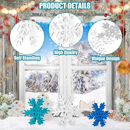 Qunclay 20 Pcs Wooden Snowflake Decorations 3D Snowflake Tabletop Decor Christmas Signs and Centerpiece for Winter Wonderland Decorations Xmas Tiered Tray Decor(Dark Blue, Light Blue, White)