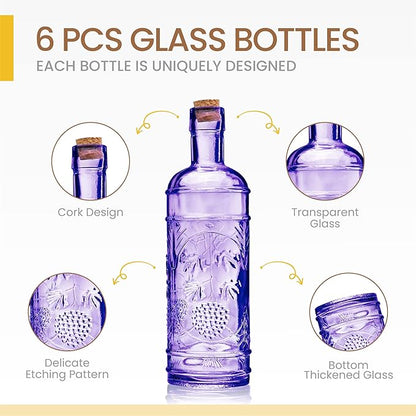 Assorted Purple Glass Bottles with Corks, 6 Pack, 2.5in X 9in, 16oz