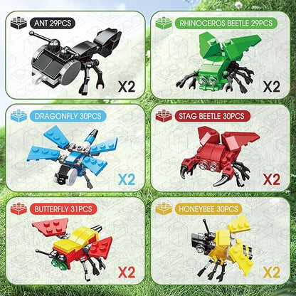 Mini Building Block Sets, 12PCS Insects Building Blocks, 6 in 1 STEM Toys Eggs Building Sets, Party Favors for Kids Goodie Bags Prizes/Birthday Gifts