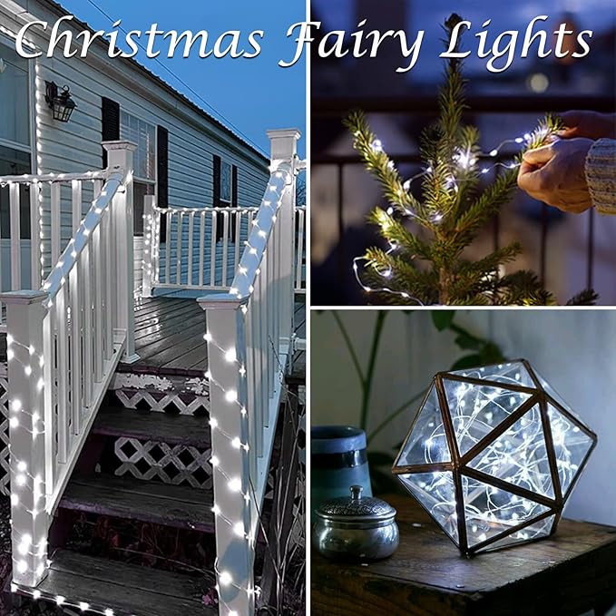 6 Pack Fairy Lights Battery Operated with Timer, Each 20FT 60LED Christmas String Lights Outdoor Indoor, Cuttable Battery Twinkle Light for Bedroom Home Wedding DIY Christmas Decorations (Cool White)