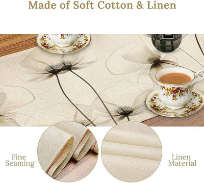 Abstract Floral Table Runner, Watercolor Transparent Beige Poppy Flowers Print Kitchen Dinning Table Runner for Indoor Outdoor Home Wedding Party Holiday, 13x120 Inch