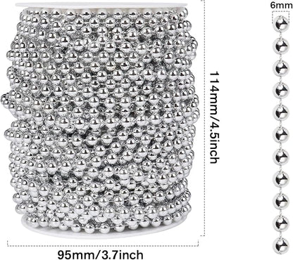 [98 Feet] Silver Pearl Beads Garland, 6MM 33 Yards Silver Faux Pearl Beads String Roll Bulk for DIY Craft Christmas Tree Wedding Party Decoration