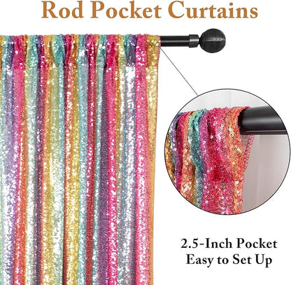 ShinyBeauty Rainbow Backdrop 2FTx8FT Sequin Curtains 8 Panels Photo Backdrops Colorful Curtain Shimmer Background Sparkly Fabric Drapery for Party,Studio,PHOTOBOOTH