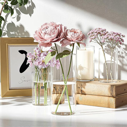60 Pack Glass Cylinder Vase for Centerpieces, Clear Flower Glass Vases for Wedding Decorations, Hurricane Floating Candle, Holder for Table Centerpiece Wedding Home Décor