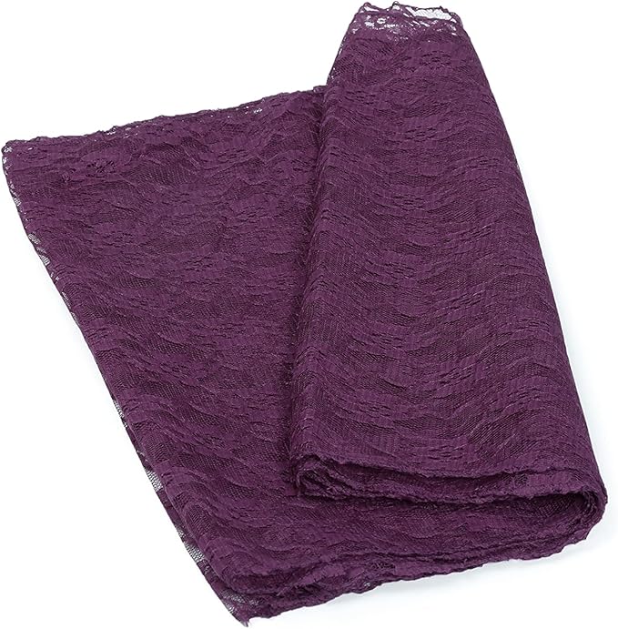 MDS Pack of 25Wedding 12 x 108 inches Lace Table Runner for Wedding, Decorations for Birthday Parties, Banquets, Graduations, Engagements, and Runners fit Rectangle, Round Table- Plum