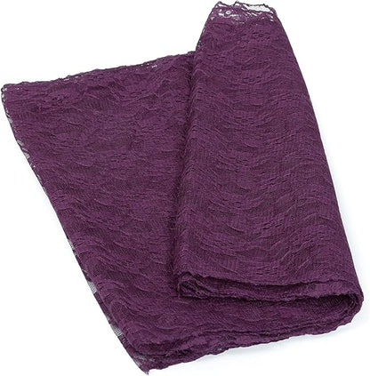MDS Pack of 25Wedding 12 x 108 inches Lace Table Runner for Wedding, Decorations for Birthday Parties, Banquets, Graduations, Engagements, and Runners fit Rectangle, Round Table- Plum