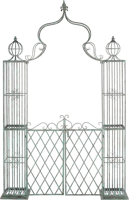 SAFAVIEH Outdoor Collection Beatrix Victorian Antique Dark Green Wrought Iron Trellis Garden Arch Arbor