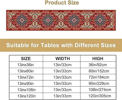 Boho Old French Table Runner, Vintage Red Beige Retro Flower Rustic Country Style Floral Print Pattern for Home Kitchen Table Decor Dining Coffee Room Garden Party Decor 13x72in