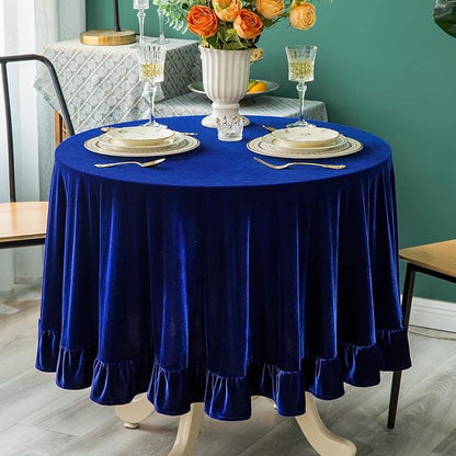 Velvet Tablecloth Luxurious Solid Round Table Cloth,Oblong Retro Farmhouse Ruffle Tablecloths Washable Table Cover for Party Wedding Baby Shower Kitchen Dinning Tabletop Decoration