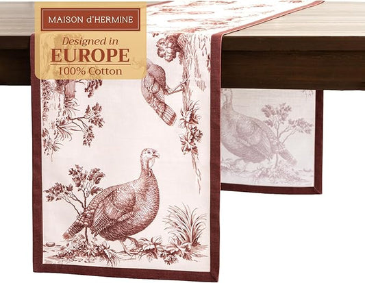 Maison d' Hermine Table Runner 100% Cotton Single Layer Table Runners 72 inches Long for Thanksgiving Christmas Decorations Home Kitchen Dining Party Wedding (Holy Jouy - Brown, 14.5" x 72")