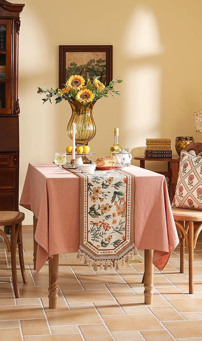 Vintage Small Linen Table Runner,Floral Table Runners 63 Inches Long,Soft and Luxury Tablerunner.Decoration Tabletop for Kitchen,Dining,Party,Home,Christmas,12"*63"