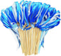 100 Pack Blue Lace Wedding Ribbon Wands Streamers with Bells Silk Fairy Wands Sticks Wedding Exit Ribbon for Party Activities Bridal Shower Send Off Holiday Celebration
