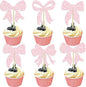 Gyufise 36Pcs Bow Cupcake Toppers Glitter Girls Birthday Decorations Bowknot Cupcake Picks Bow Tie Birthday Decorations Bow Cake Toppers for Bridal Baby Shower Bachelorette Party Supplies Light Pink