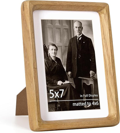 5x7 Wooden Picture Frames USA-Sourced Natural Oak Wood Solid Wood Photo Frame Handcrafted Rounded Corner with Mat to 4x6 Picture Display with Real Glass Family Picture, Wedding Picture
