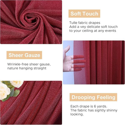 Wokceer Wedding Arch Draping 2 Panels 28.7" x 20FT Burgundy Sheer Fabric Backdrop for Ceremony, Birthday Party, Bridal Shower Decoration