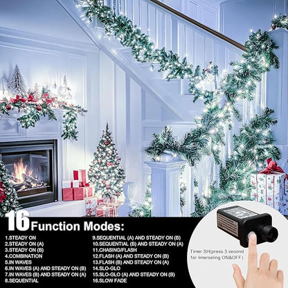 LAMPHOME 66ft Christmas Decorative Mini Lights,200 LED Transparent Wire Fairy Starry String Lights Plug in, 11 Lighting Modes, for Indoor Outdoor Xmas Tree Wedding Party Decoration (White)