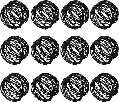 Handmade Round Mesh Black Napkin Rings Holder for Dinning Table Parties Everyday, Set of 12