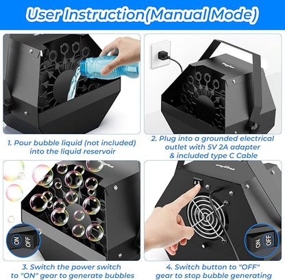 Theefun Bubble Machine: Remote Control 750ML Metal Bubble Blower Wireless USB Plug-in or 4 Batteries Operated High Bubble Output Automatic Bubble Maker for Party Wedding Birthday Indoor Outdoor Use