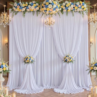 50×12ft Wrinkle Free White Backdrop Curtain, Soft Silky Draping Wedding Drapes for Backdrop 10 Panels 12 ft Long Backdrop Curtains for Birthday Baby Shower Photo Photography Background Cloth