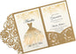 DORIS HOME 50pcs Laser Cut Quinceanera Invitations Gold, 4.7x7.1 Personalized Quince Invitations for 15th Birthday, Invitation cards for Sweet 16 with Envelopes