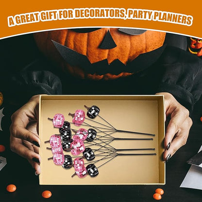 20Pcs Disco Halloween Decor, Disco Pumpkin Table Decoration, 14 Inch Artificial Glitter Mirror Pumpkin Sticks Ornament Halloween Branches for Table Centerpiece Party Decor