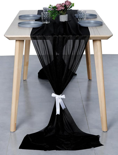 MDS Halloween Chiffon Table Runner - 10 Pack, 29 x 170 Inches, 14ft Each - Sheer Spooky Table Runners for Haunted House Parties, Trick-or-Treat Tables, Witchy Décor, Wedding & Events - Black