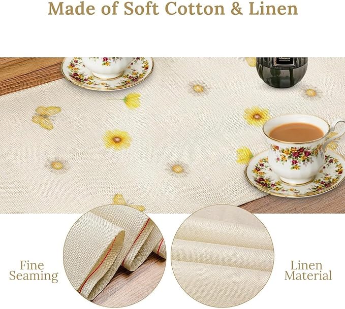 Flower Table Runner, Colorful Watercolor Pink Flower Plants Nature Butterfly Table Runner for Kitchen Dinner Living Room Home Party, 13x108 Inch