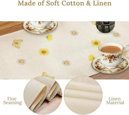 Flower Table Runner, Colorful Watercolor Pink Flower Plants Nature Butterfly Table Runner for Kitchen Dinner Living Room Home Party, 13x120 Inch