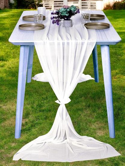 MDS Halloween Chiffon Table Runner - 10 Pack, 29 x 170 Inches, 14ft Each - Sheer Spooky Table Runners for Haunted House Parties, Trick-or-Treat Tables, Witchy Décor, Wedding & Events - Ivory