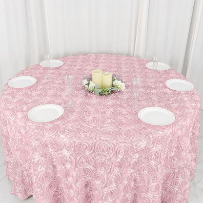 Efavormart 120" Wholesale Round Table Cover Blush Grandiose Rosette 3D Satin Tablecloth for Wedding Party Event Decoration