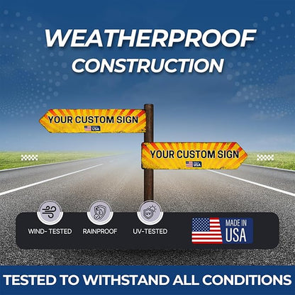 Custom Left Arrow Metal Sign by DC | Directional Signs for Indoor & Outdoor Use | Personalized Rust-Free Metal Yard Display | Customized Weatherproof Road Arrow Marker | Multiple sizes | Made in USA