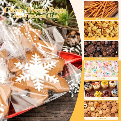 Cidenbio 100 PCS Cellophane Treat Bags, 5x7 In Clear Cellophane Gift Bags with Twist Ties Plastic Goodie Bag for Party Favor Cookie Candy Popcorn Bakery Chocolate Gift Wrapping