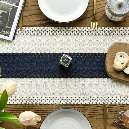 Artoid Mode Dark Blue Farmhouse Rustic Table Runner, Seasonal Holiday Hollow Kitchen Dining Table Decoration for Home Party Decor 12x120 Inch