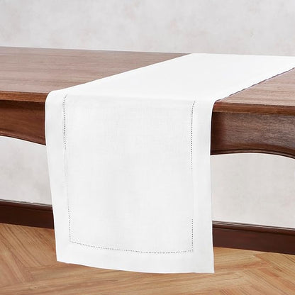 Off White Table Runner 72 inches Long – 100% Pure Linen Hemstitch 14 x 72 Inch Table Runner for Dining, Spring, Summer, Wedding Decorations, Gift – Azure