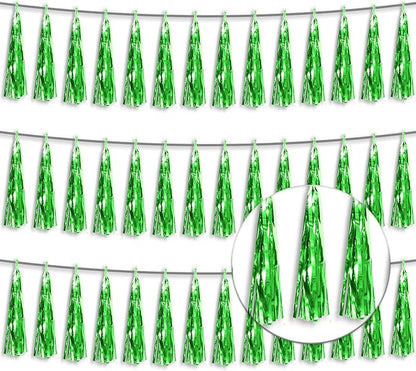 3P Metallic Fringe Tassel Banner Garland Foil Tinsel Streamer Wall Hanging Curtain Backdrop Banner for Parade Floats, Graduation Decorations, Father's Day Party Decoration(Green)