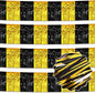 4 Pack 10 Ft Black and Gold Foil Fringe Garland Metallic Streamers Tinsel Banner Wall Hanging Garland Backdrop for Parade Floats, Halloween, Christmas, Thanksgiving, New Year Party Decorations