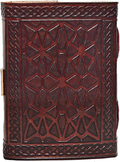 cuero 3 Moon Blue Lapiz Embossed Vintage Leather Journal for Men & Women - 128 Pages, Antique Handmade Deckle Edge Vintage Paper, Leather Journal Writing Notebook Dairy Gift (5 inch by 7 inch, Brown)