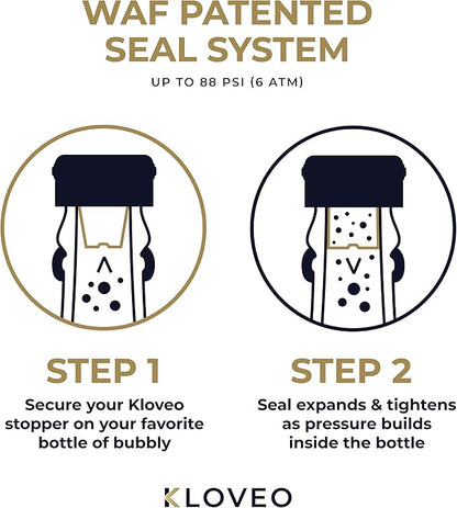 KLOVEO Champagne Stoppers - Patented Seal - Made in Italy - Professional Grade WAF Champagne Bottle Stopper - Prosecco, Cava, and Sparkling Wine Bottle Stopper
