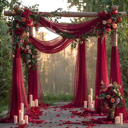 Wedding Arch Draping Fabric, 1 Panel Burgundy Sheer Backdrop Curtain Tulle Fabric Drapery for Arbor Wedding Archway Ceremony Party Ceiling Decor Backdrop