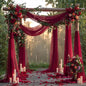 PARTISKY Wedding Arch Draping Fabric, 2 Panels Burgundy Sheer Backdrop Curtain Tulle Fabric Drapery for Arbor Wedding Archway Ceremony Party Ceiling Decor Backdrop