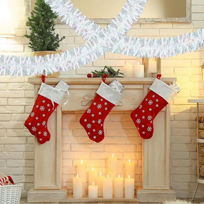 72 Feet Christmas Tinsel Garland Shiny Metallic Tinsel Twist Garland Streamers Ornaments Long Glitter Christmas Tree Hanging Decorations for Party Holiday Wedding Birthday Tree Wall Rail (White)