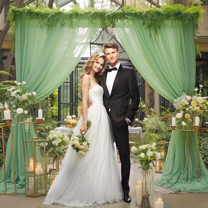 20x10 Green Tulle Backdrop Curtains for Parties, Sheer Backdrop Curtain Wedding Photo Background Drapes for Baby Shower Photography Birthday Party