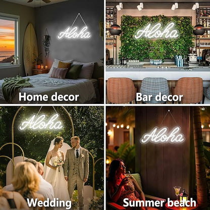 Aloha Neon Light Aloha Cold White Neon Sign for Wall Decor, 15"x5.9" LED Neon Art Decorative Lights with Dimmer Switch USB Operated for Home, Bar Club Wedding and Party Decor, Christmas, Birthday Gift