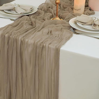 Snowkingdom 10 FT Nude Brown Cheesecloth Table Runner, 120 inch Long Cheese Cloth Boho Rustic Gauze Sheer Runner for Wedding Party Baby Shower Birthday Christmas Holiday Table Decorations