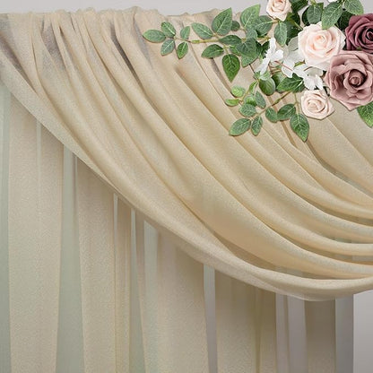 Wedding Arch Draping Fabric 3 Panels 28.7" x 20FT Champagne Sheer Chiffon Backdrop Drapes for Wedding Ceremony Birthday Party Bridal Shower Outdoor Decoration