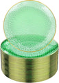 Rubtlamp 100 Pcs Green And Gold Plastic Plates - 10 inch Clear Green Gold Dinner Plates - Hammer Pattern Design - Fancy Disposable Platos - Heavy-Duty Party Platos Ideal for Wedding