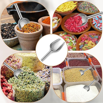12Pcs Mini Ice Scoopers for Ice Bucket, 6 oz Stainless Steel Small Scoop Metal Food Scoop Candy Scoops for Candy Buffet Jars Canisters Scooping Dry Goods, Sugar, Coffee Bean, Flour, Spice, Dog Food