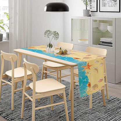 Sea Turtle Table Runner Marine Life Starfish Nautical Blue Green Ocean Theme Kitchen Table Decorations for Indoor Outdoor Home Party Decorations 13 * 108 Inch